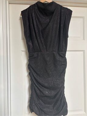 New Line and Dot Sparkle Black Sleeveless Ruched Cocktail Dress
